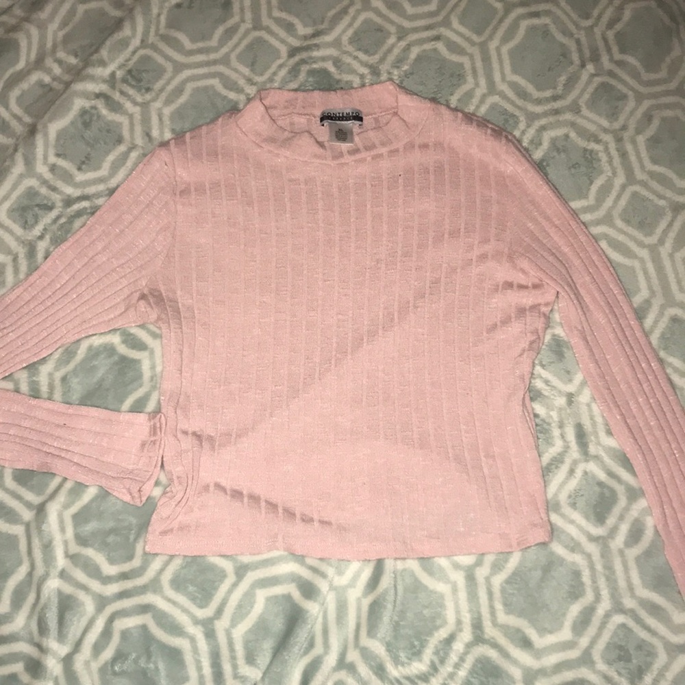 Pink Long Sleeve Crop Top